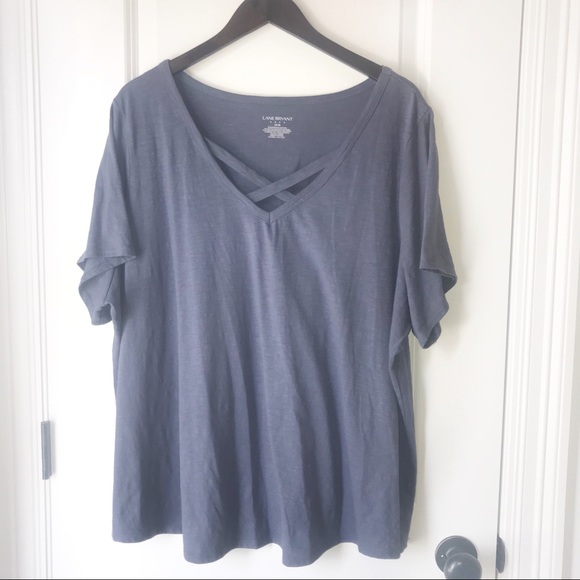 Lane Bryant Tops - Lane Bryant Criss Cross Neckline Grey Shirt